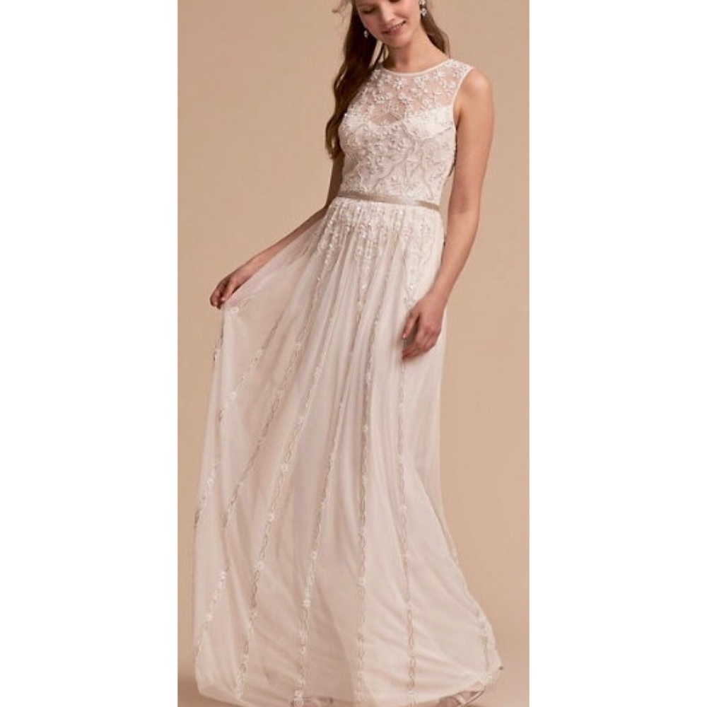 New BHLDN Anthropologie Eliza 8 Ivory Beaded Gown